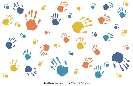 Seamless background made from color handprints. Multicolor pattern for your design.