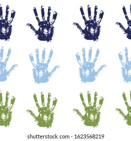 Seamless background made from colored handprints. Endless pattern with multiply effect. Multicolor backdrop for your design.