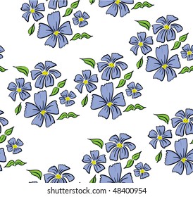 seamless background made of different cornflowers and leaves on a white