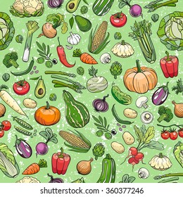 seamless background made of different hand drawn vegetables