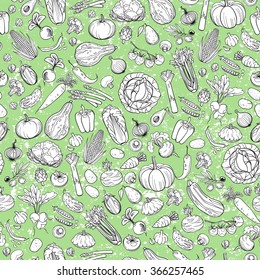 seamless background made of different hand drawn vegetables