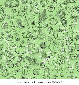 seamless background made of different hand drawn vegetables