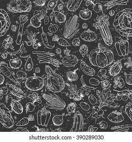 seamless background made of different hand drawn vegetables