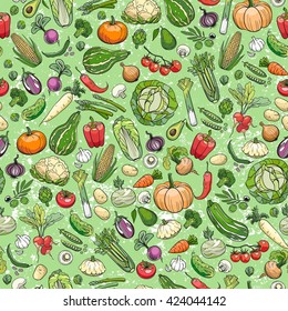 seamless background made of different hand drawn vegetables