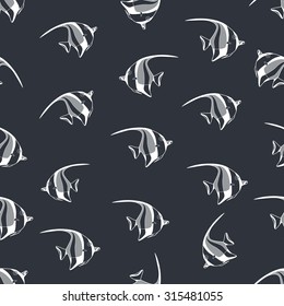 Seamless background made of exotic fish in linear style