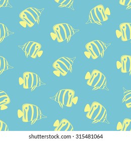Seamless background made of exotic fish in linear style
