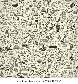 seamless background made of food and drink icons, vector illustration