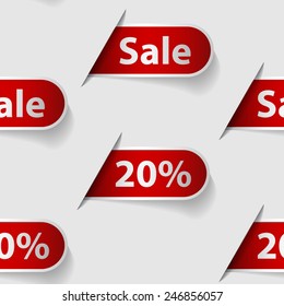 Seamless background made from labels with word sale and 20%