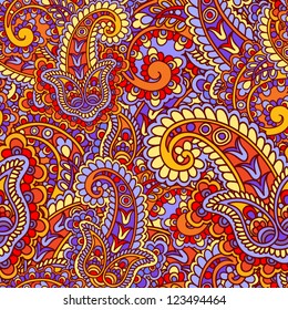 Seamless background made of paisley. Colorful pattern.