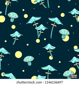 Seamless background magic blue mushrooms.