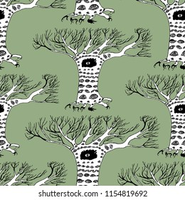 Seamless background of magic trees