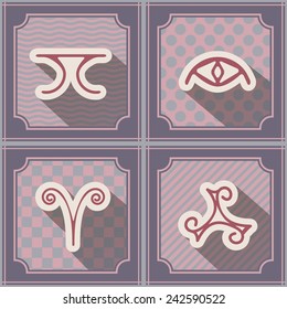 seamless background with magical symbols of the Elves of Fyn for your design (conflict, Veldor, truth, protection, sight, healing, home, wish) 