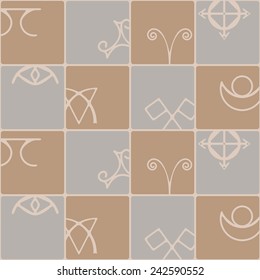 seamless background with magical symbols of the Elves of Fyn for your design (conflict, Veldor, truth, protection, sight, healing, home, wish) 