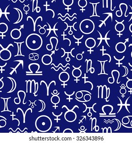 Seamless background with main Astrological Symbols