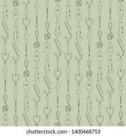 Seamless background with makeup and manicure items. Hand drawn doodles texture. 