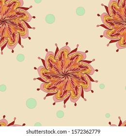 Seamless background, mandala of orange color. Cartoon vector illustration