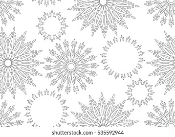Seamless background mandala and round ornament for coloring, anti stress therapy art pattern. Vector illustration.