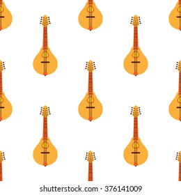 Seamless background with mandolin. Vector illustration in flat style.