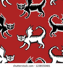 Seamless background of manticore cats