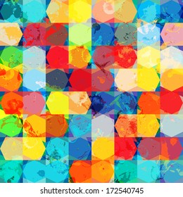 Seamless background with many colored geometric shapes