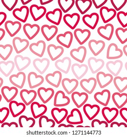 Seamless background of many contours of red and pink hearts creating a openwork pattern. Vector template for romantic design.