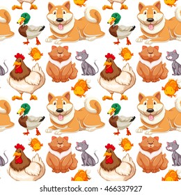 Seamless background with many cute pets illustration