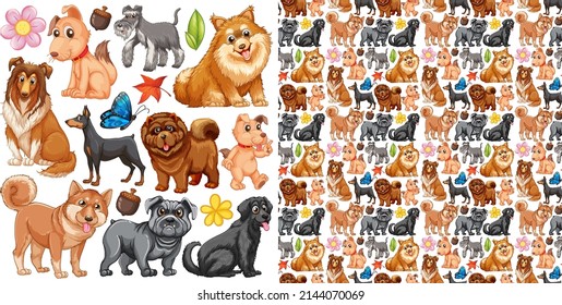 Seamless background with many dogs illustration