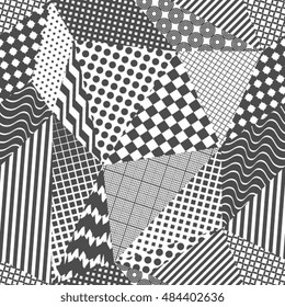 Seamless background with many monochrome geometric patterns