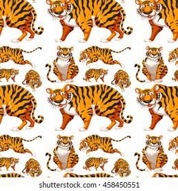 Seamless background with many tigers illustration