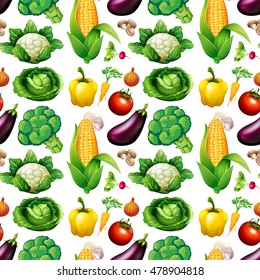 Seamless background with many vegetables illustration