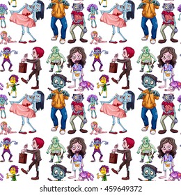 Seamless background with many zombies illustration