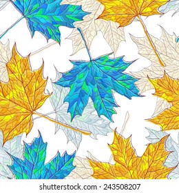Seamless background of maple leaves. Vector illustration of leaves.