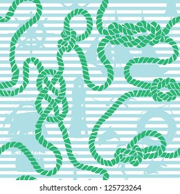 seamless background with marine knots and symbols of marine recreation in blue