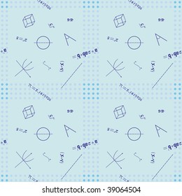 Seamless background of mathematic symbols can be repeated endlessly for print.