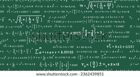 Seamless background of mathematical formulas on a chalkboard.