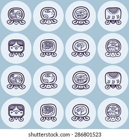 Seamless background with Maya calendar named days and associated glyphs for your design