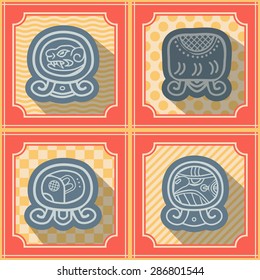 Seamless background with Maya calendar named days and associated glyphs for your design