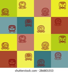 Seamless background with Maya calendar named days and associated glyphs for your design