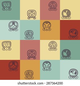 Seamless background with Maya calendar named days and associated glyphs for your design