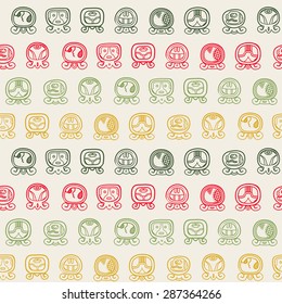 Seamless background with Maya calendar named days and associated glyphs for your design