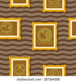 Seamless background with Maya calendar named days and associated glyphs for your design