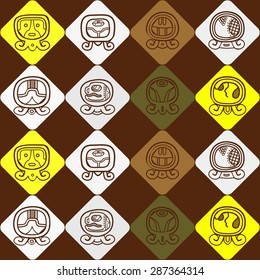 Seamless background with Maya calendar named days and associated glyphs for your design