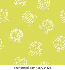 Seamless background with Maya calendar named days and associated glyphs for your design