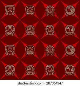 Seamless background with Maya calendar named days and associated glyphs for your design