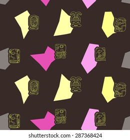 Seamless background with Maya calendar named months and associated glyphs for your design
