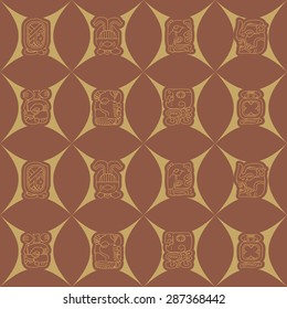 Seamless background with Maya calendar named months and associated glyphs for your design