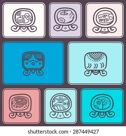 Seamless background with Maya calendar named days and associated glyphs for your design