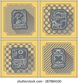 Seamless background with Maya calendar named months and associated glyphs for your design