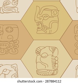 Seamless background with Maya calendar named months and associated glyphs for your design