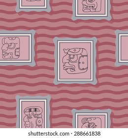 Seamless background with Maya head numerals glyphs for your design